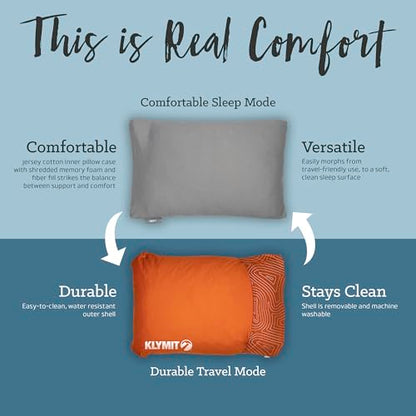 Klymit Drift Camping Pillow, Shredded Memory Foam Travel Pillow with Reversible Cover for Outdoor Use, Green, Regular