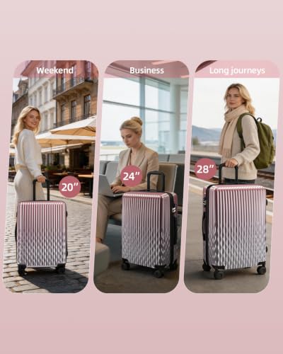 Checked Luggage, 24 Inch Expandable with Spinner Wheels, TSA Lock, Lightweight Travel Suitcase with Large Capacity - color: Blush Rose, size: 24inch