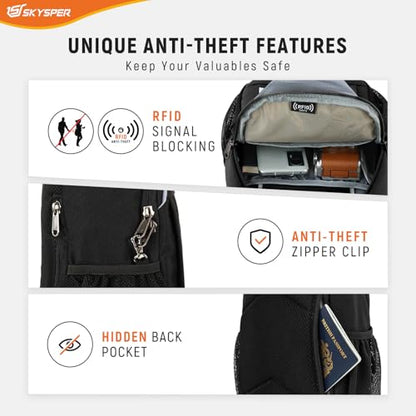 SKYSPER Sling Bag RFID Cross Body Bag Recycled Crossbody Backpack Travel Daypack - color: Black