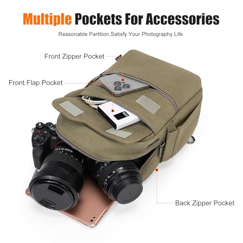Cwatcun Large Canvas Sling Bag, Crossbody Chest Bag with Tripod Holder - color: Green, size: Large