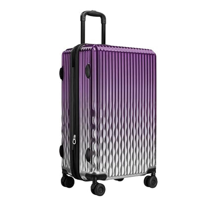 Checked Luggage, 24 Inch Hardside Suitcase, Lightweight Hardshell with TSA Lock, Large Suitcase with Spinner Wheels - color: GlossyPurple, size: M(checked-24")