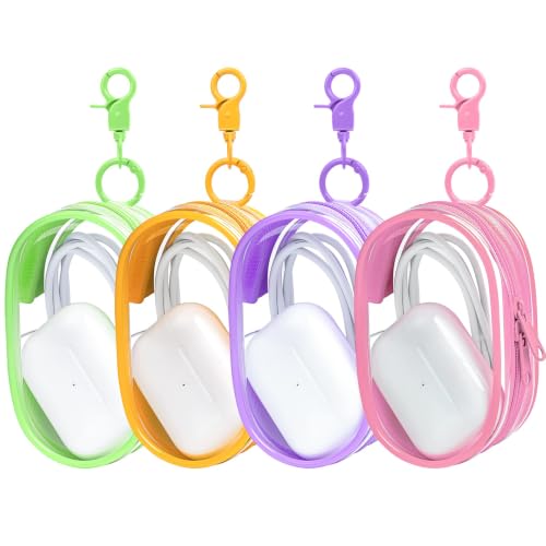 Linsaner 4 Pack Transparent Tech Pouch Storage Bags, Model B - color: C2-Pink + Purple + Orange + Green