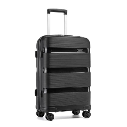 Kono 24 Inch Hard Shell PP Luggage, 4 Spinner Wheels Suitcase, Black - color: Black, size: Checked-medium 24-inch