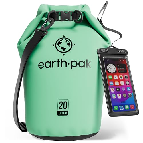 Earth Pak Waterproof Dry Bag - Roll Top Waterproof Backpack Sack Keeps Gear Dry for Kayak with Waterproof Phone Case - color: Seafoam Green, size: 20L