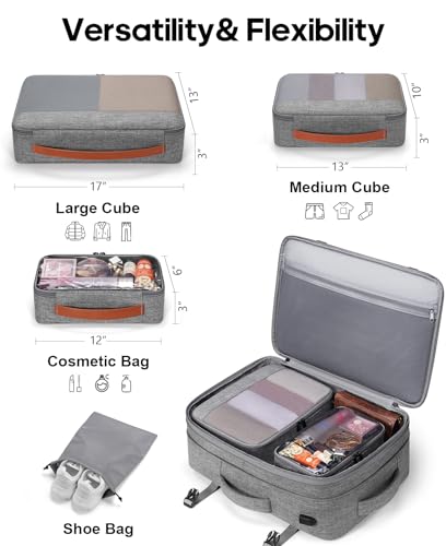 Bagsure Travel Carry On Backpack,42L Flight Approved,Expandable Backpack - color: Grey-brown (Backpack With 4 Packing Cubes)
