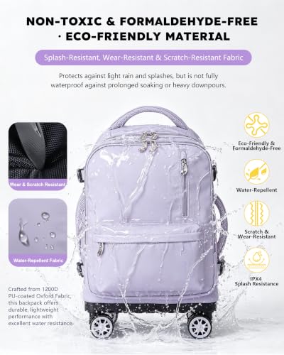 NEW TILAMI 19 Inch Rolling Backpack 4 Spinner Wheels for School, Purple - color: Purple