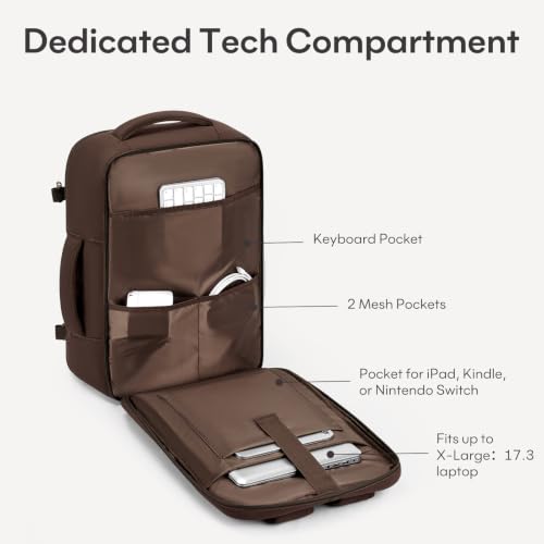 mibasies 30L Airline Approved Travel Carry On Backpack, fit 17" Laptop - color: Mocha Brown, size: X-Large