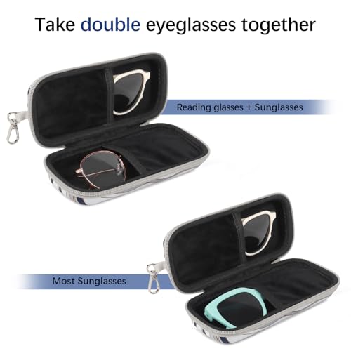 Double Eyeglasses Case for Dual Sunglasses, Hard Shell with Zipper - color: Gray Wave