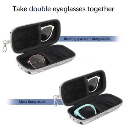 Double Eyeglasses Case for Dual Sunglasses, Hard Shell with Zipper - color: Gray Wave