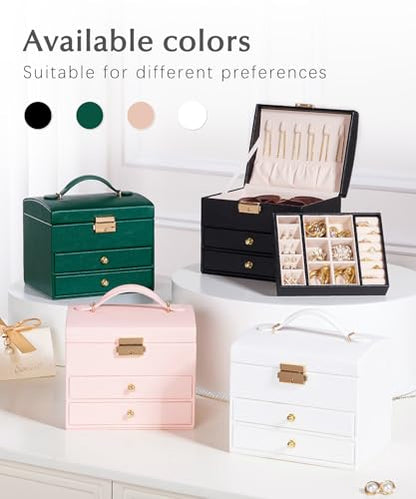 Homde Small Jewelry Box for Girls: 3-Layer Lockable Organizer(Black) - color: Graphite Black
