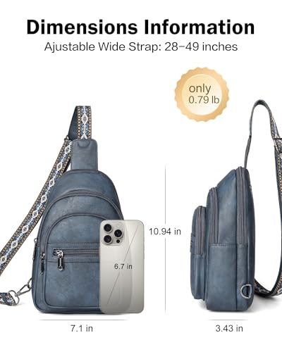 FADEON Sling Bag for Women, Designer Small Crossbody Bags, Adjustable Strap - color: Dark Blue Retro Style