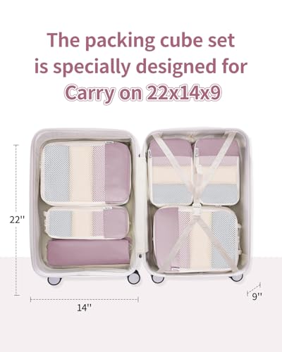 Narwey Compression Packing Cubes for Travel, Cute Luggage Organizer Bags - color: Dusty Rose