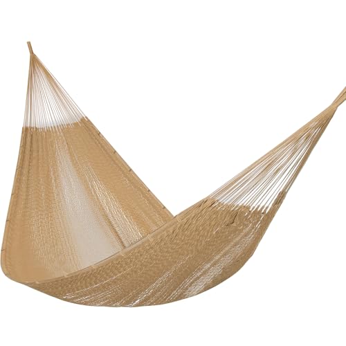 PNAEUT Handwoven Rope Mayan Hammock for Outside, 600 lbs Capacity - color: Tan, size: X-Large