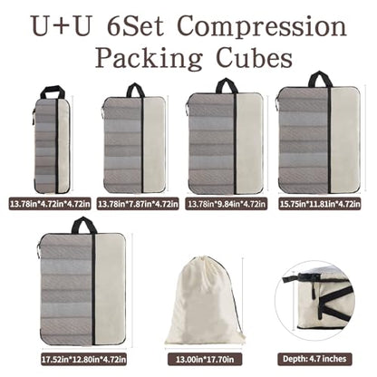 U+U 6 Set Compression Packing Cubes, Travel Organizers (Cream) - color: Cream, size: 6 Set