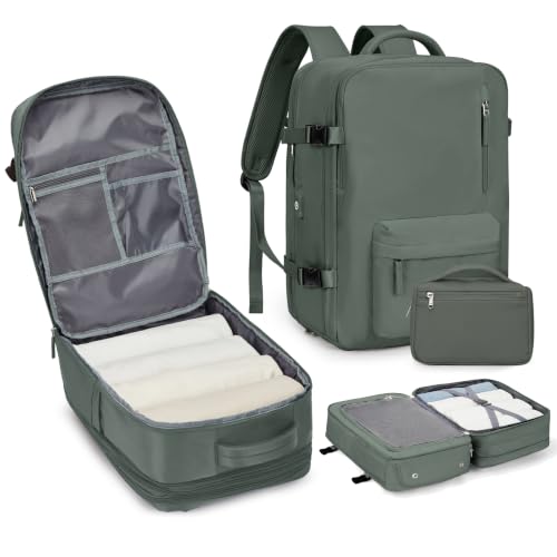 Large Travel Laptop Backpack, Expandable Flight Approved Backpack, Carry on Backpack for Women, Waterproof 17inch Laptop Hiking Backpack with Shoe Compartment, Dark Green - color: A17-darkgreen, size: XL Plus