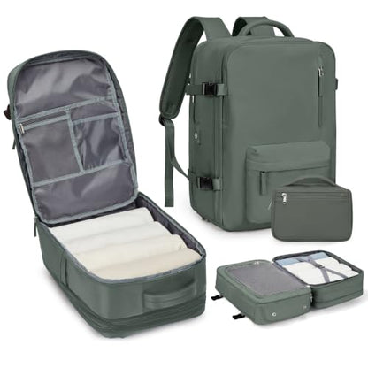 Large Travel Laptop Backpack, Expandable Flight Approved Backpack, Carry on Backpack for Women, Waterproof 17inch Laptop Hiking Backpack with Shoe Compartment, Dark Green - color: A17-darkgreen, size: XL Plus