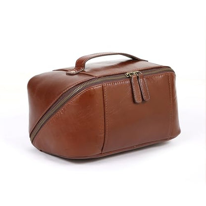 KomalC Luxury Leather Men’s Toiletry Travel Bag – Handmade Shaving Kit with Waterproof Interior, Spacious Storage & Carry Handle – leather travel Kit Bag for Men & Women (Wine) - color: Wine