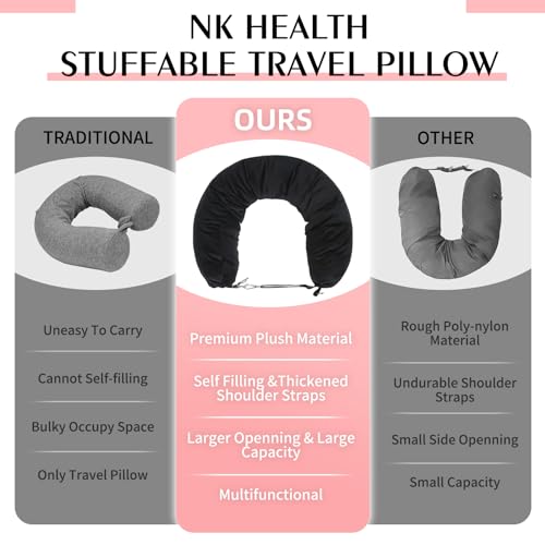 Stuffable Neck Pillow for Travel, Packable Neck Pillow (Camel Brown) - color: Camel Brown