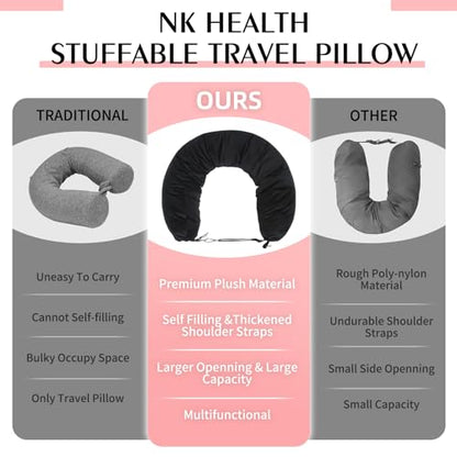 Stuffable Neck Pillow for Travel, Packable Neck Pillow (Camel Brown) - color: Camel Brown