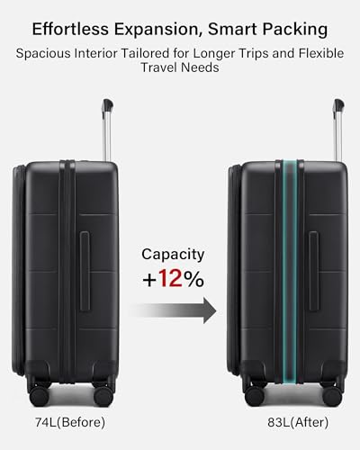 Hanke Expandable Medium Checked Luggage, 24 Inch Top Opening Suitcase - color: Jet Black, size: 24 Inch EXT