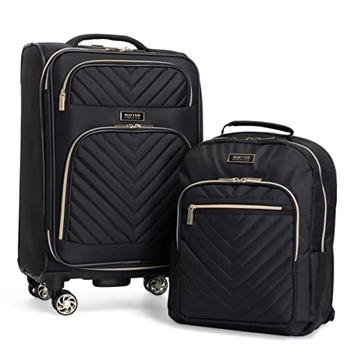 Kenneth Cole REACTION Chelsea 2-Piece Bundle - 20" Chevron Expandable 8-Wheel Carry-On Suitcase & Matching 15" Laptop Backpack, Black - color: Black, size: 2-Piece Bundle (Carry On + Backpack)