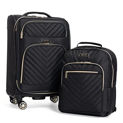 Kenneth Cole REACTION Chelsea 2-Piece Bundle - 20" Chevron Expandable 8-Wheel Carry-On Suitcase & Matching 15" Laptop Backpack, Black - color: Black, size: 2-Piece Bundle (Carry On + Backpack)