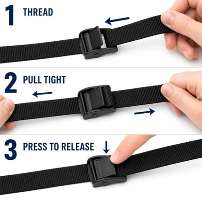 6.5 Feet x 1In Lashing Straps with Buckle, 4Pcs Cam Buckle Straps - color: Black, size: 6.5ft