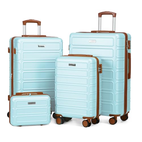 4 Piece Luggage Set Expandable ABS Travel Suitcase Set with Double Spinner Wheels TSA Lock Hardshell Durable Lightweight Traveling Luggage Sets Gift for Back to School (Mint Green, 28in26in20in13in) - color: Mint Green