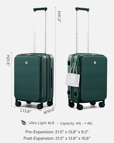 Hanke Hardside Expandable Carry On Luggage, 20 Inch Top Opening Suitcase - color: Blackish Green, size: 20 Inch EXT