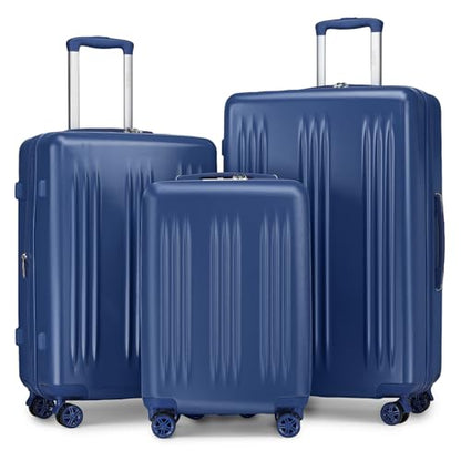 Kono 3 Piece Expandable Luggage Set with Spinner Wheels Hardshell, Navy - color: Navy, size: 3 Piece Set (20"/24"/28")