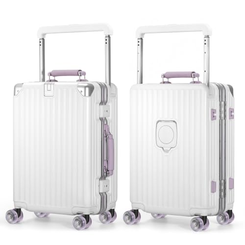 Xtaeptos 20 Inch Carry on Luggage with Wide Handle, Double Spinner Wheels - color: White + Purple