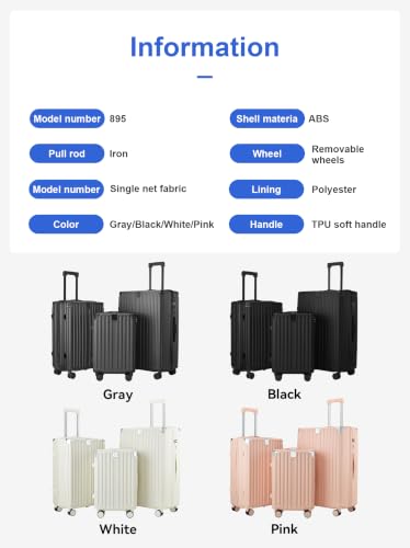 3-Piece ABS Hardside Luggage Set with Foldable Cup Holder & Detachable, Black - color: B ++ Black