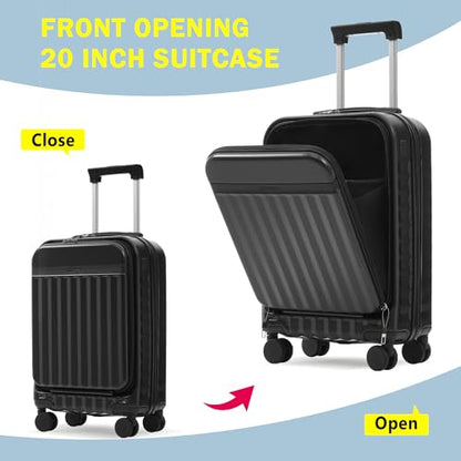 Merax Luggage Sets 2 Piece Front Opening, Hardside 20/24 IN Suitcase - color: Black, style: Luggage Set With Top Open 20