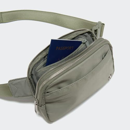 Pander Nylon Fanny Pack Belt Bag for Women with 5 Zipper Pockets - color: Grey Sage