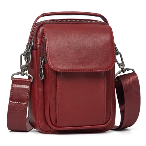 Augus Genuine Leather Small Messenger Bag Purse for Men Crossbody - color: Burgundy