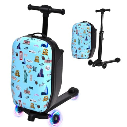 4-in-1 Detachable Scooter Luggage for Kids, Foldable Ride-On Suitcase - color: Blue