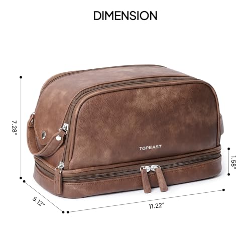 Toiletry Bag for Men, Large PU Leather Dopp Kit for Travel Toiletries - color: Brown