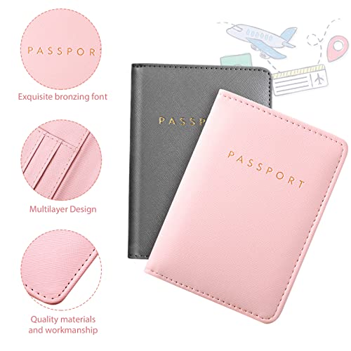 Frienda 2 Pcs Passport Holder Covers Waterproof Leather - color: Gray and Pink