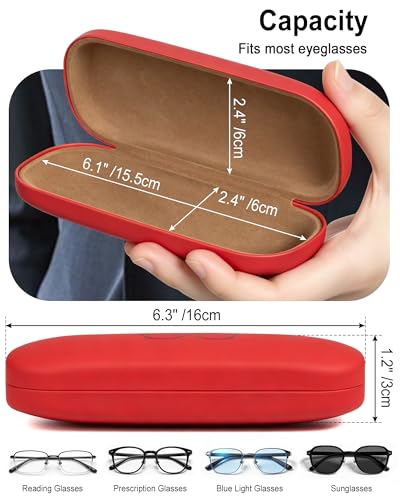 RayLove Glasses Case, 2 Pack Hard Eyeglass Case with Cleaning Cloth, Glasses Case Hard Shell Fits Most Sunglasses Eyeglasses - color: Black Red