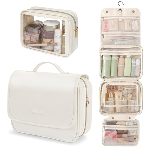 PACKISM Hanging Travel Toiletry Bag - with Clear Makeup Bag, Large Beige
