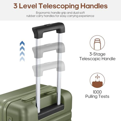 3 Piece Luggage Set, Lightweight Hardshell Large Checked Suitcase TSA Lock - color: Amry Green, size: 3-Piece Sets (20in/24in/28in)