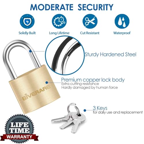 4 Pack Keyed Locks with Keys, Solid Brass Copper Travel Luggage Padlock, Small Waterproof Lock with 20MM Wide Body for Suitcase, Backpack, Gym, Locker, Jewelry Box, Toolbox, Sheds-Golden - size: 4 Pack 20mm