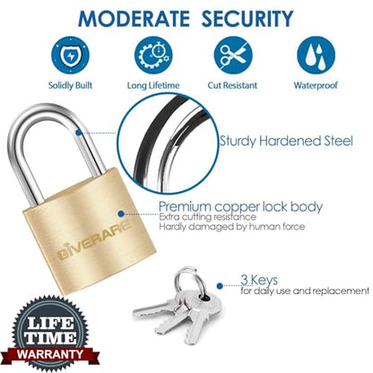 4 Pack Keyed Locks with Keys, Solid Brass Copper Travel Luggage Padlock, Small Waterproof Lock with 20MM Wide Body for Suitcase, Backpack, Gym, Locker, Jewelry Box, Toolbox, Sheds-Golden - size: 4 Pack 20mm