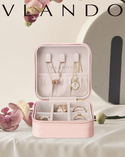 VLANDO Travel Jewelry Case, Compact Design, Necklace Hook, Anti-Tangle - color: A.Pink