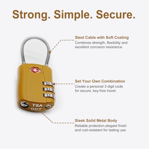 TSA Locks for Luggage, Suitcase, Backpack, Travel Essentials - color: Black+Golden