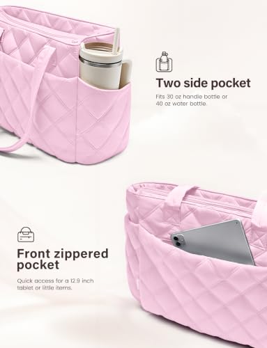 Uselike Tote Bag for Women, Lightweight Puffer Tote Work Bags with Compartments for Travel, Quilted Shoulder Bag with Zipper - color: Cherry Blossom