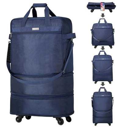 Hanke Suitcases with Wheels Expandable Foldable Luggage Bag Suitcase Collapsible Rolling Travel Bag Duffel Bag for Men Women Lightweight Suitcases without Telescoping Handle, Blue - color: Blue
