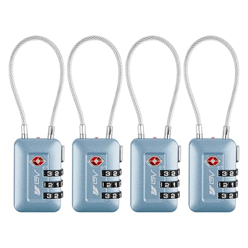 BV Luggage Locks TSA Accepted, Travel Sentry Approved 3-Digit Combination Suitcase Locks with Open Alert & Flexible Cable for Travel, Backpacks, Lockers, Cases, Arctic Blue, 4 Pack - color: Arctic Blue 4-Pack