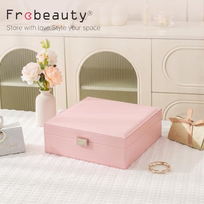 Frebeauty 50 Grid Earring Holder Organizer,2 Layer Jewelry Box for Women - color: Pink