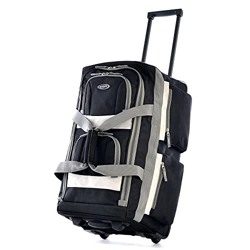Olympia U.S.A. 29 inch Jumbo Size 8 Pockets Wheeled Rolling Duffel Bag Water Resistant Luggage Lightweight Travel Suitcase with Retractable Handle - color: Black, size: 29 inch